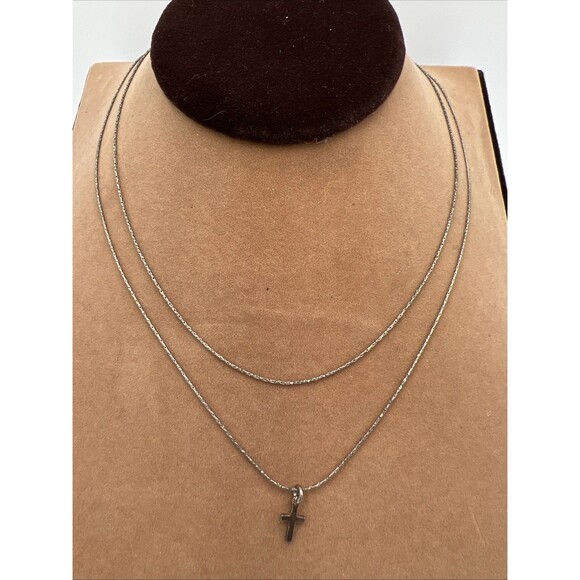 Vintage Sterling Silver Cross Pendant Necklace Double Strand Dyadema Italy - Picture 2 of 11